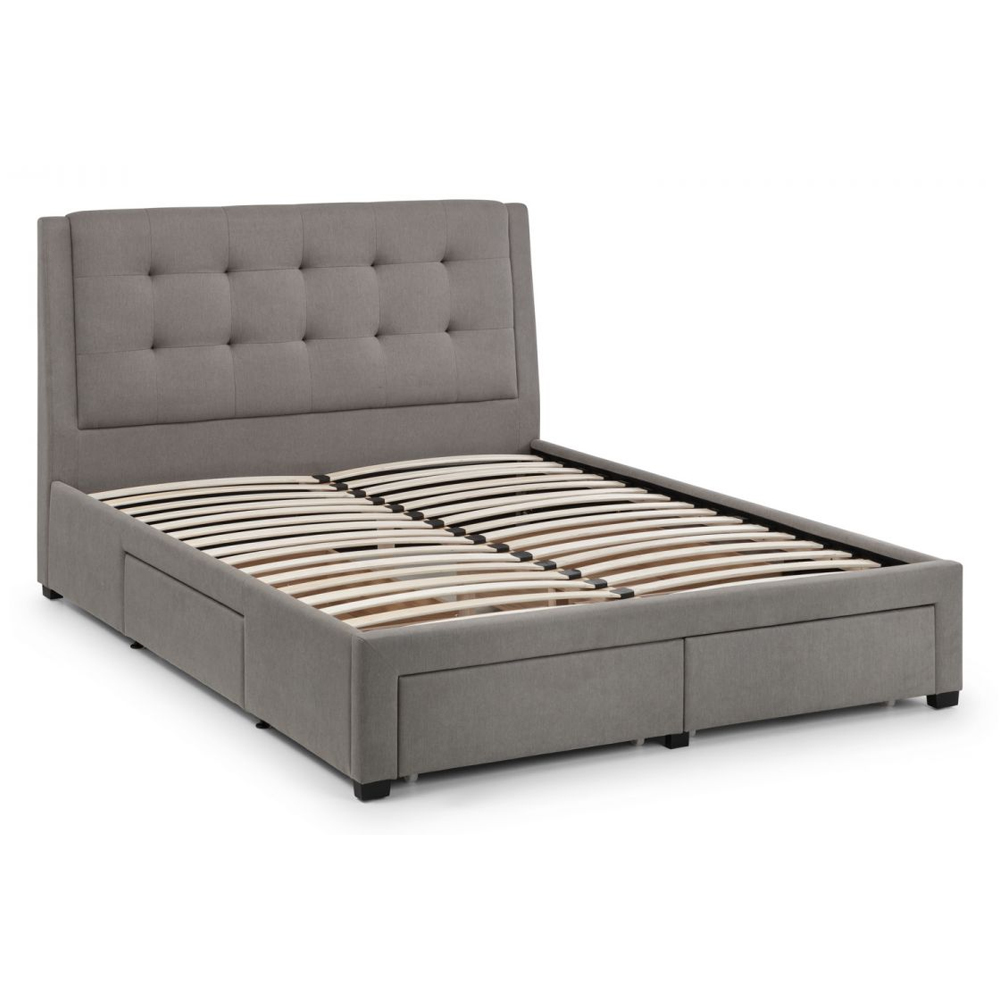 Fauna Fabric King Size Bed With 4 Drawers In Grey
