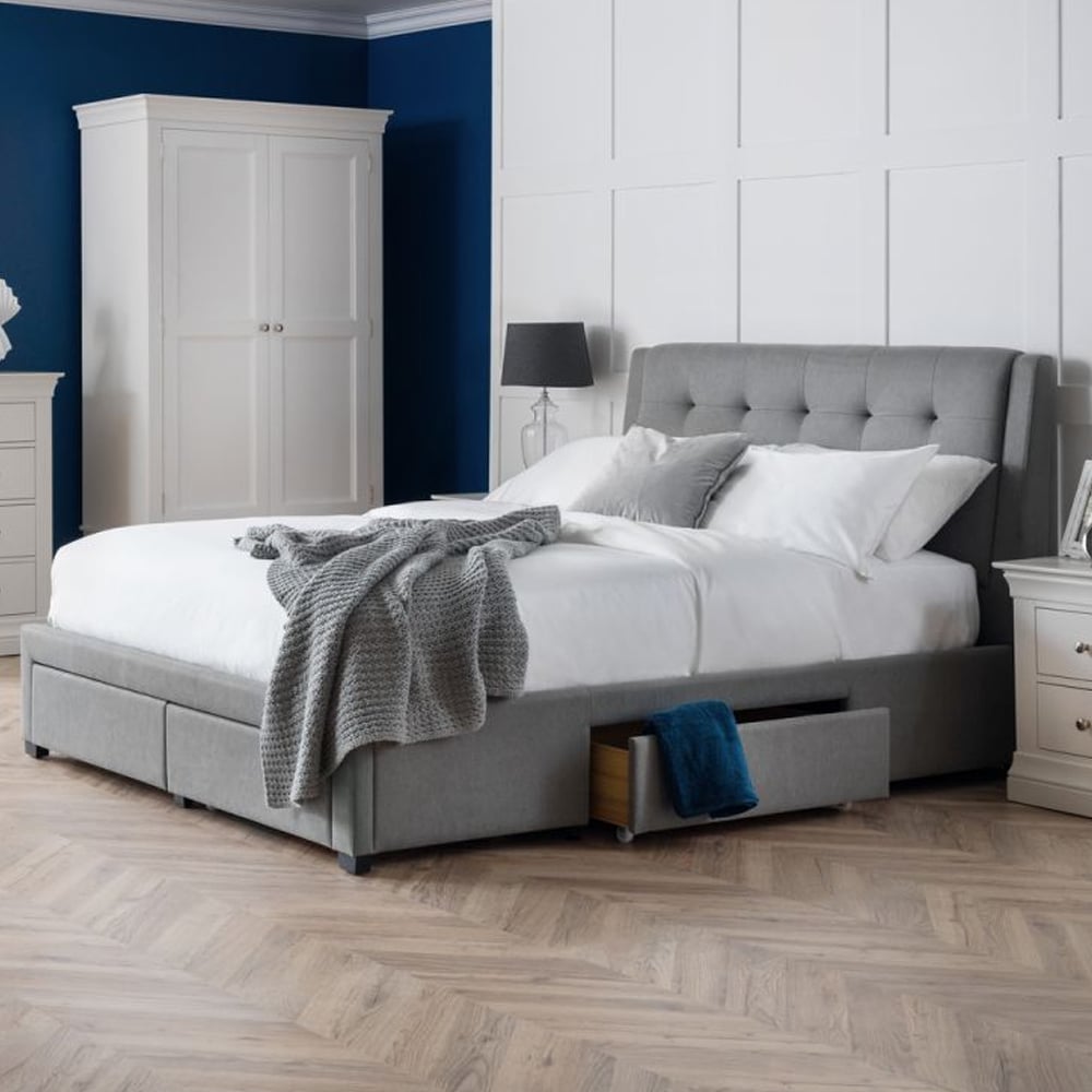 Read more about Fauna fabric king size bed with 4 drawers in grey