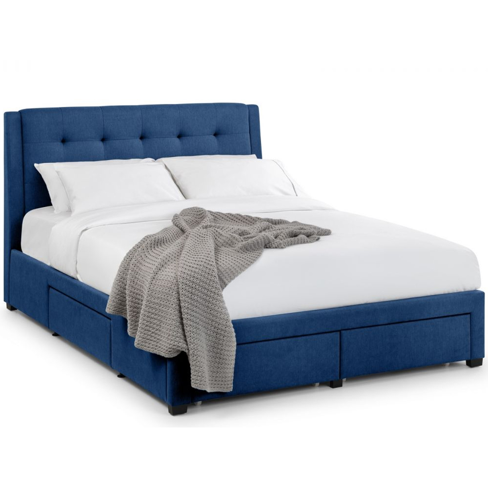Fauna Fabric Super King Size Bed With 4 Drawers In Blue