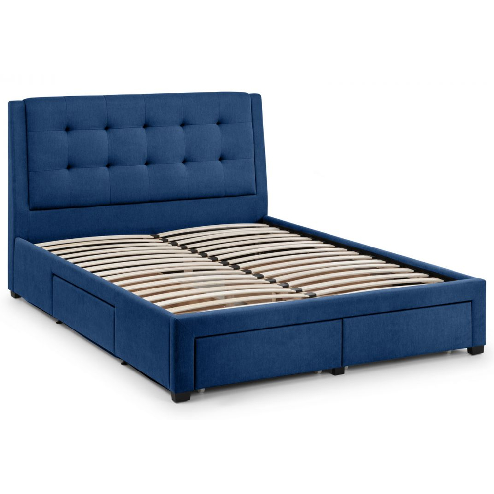 Fauna Fabric Super King Size Bed With 4 Drawers In Blue