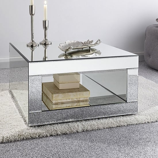 Fausto Mirrored Square Coffee Table With Undershelf Furniture in Fashion