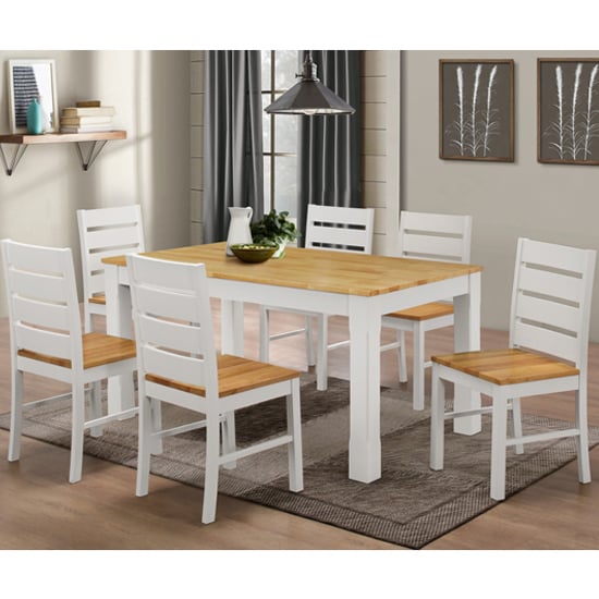 Photo of Fauve wooden dining set with 6 chairs in natural and white
