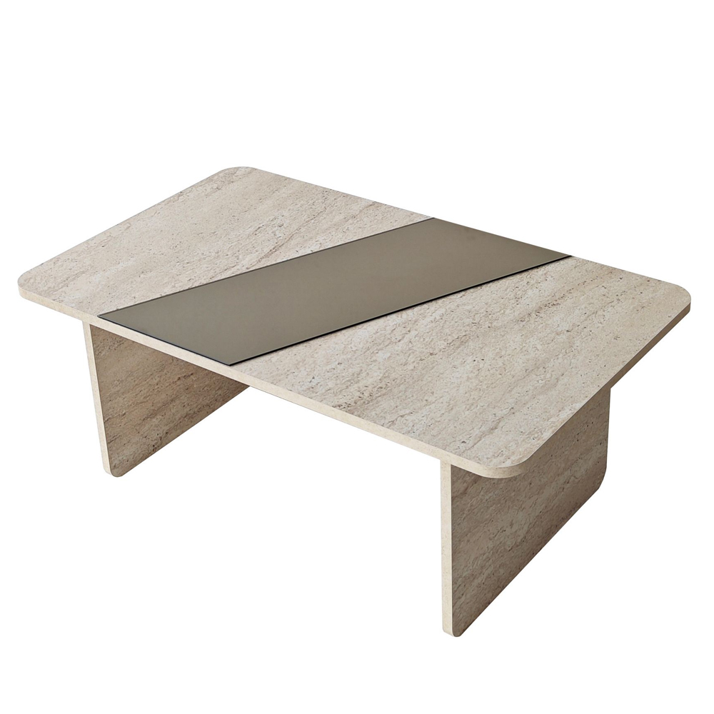 Favourite Wooden Coffee Table in Bronze and Travertine Marble Effect