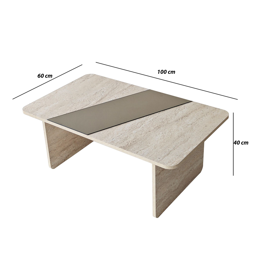 Favourite Wooden Coffee Table in Bronze and Travertine Marble Effect