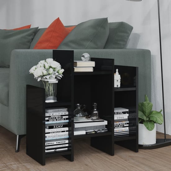 Photo of Faxon high gloss side table in with 6 shelves in black