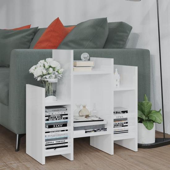 Product photograph of Faxon High Gloss Side Table In With 6 Shelves In White from Furniture in Fashion