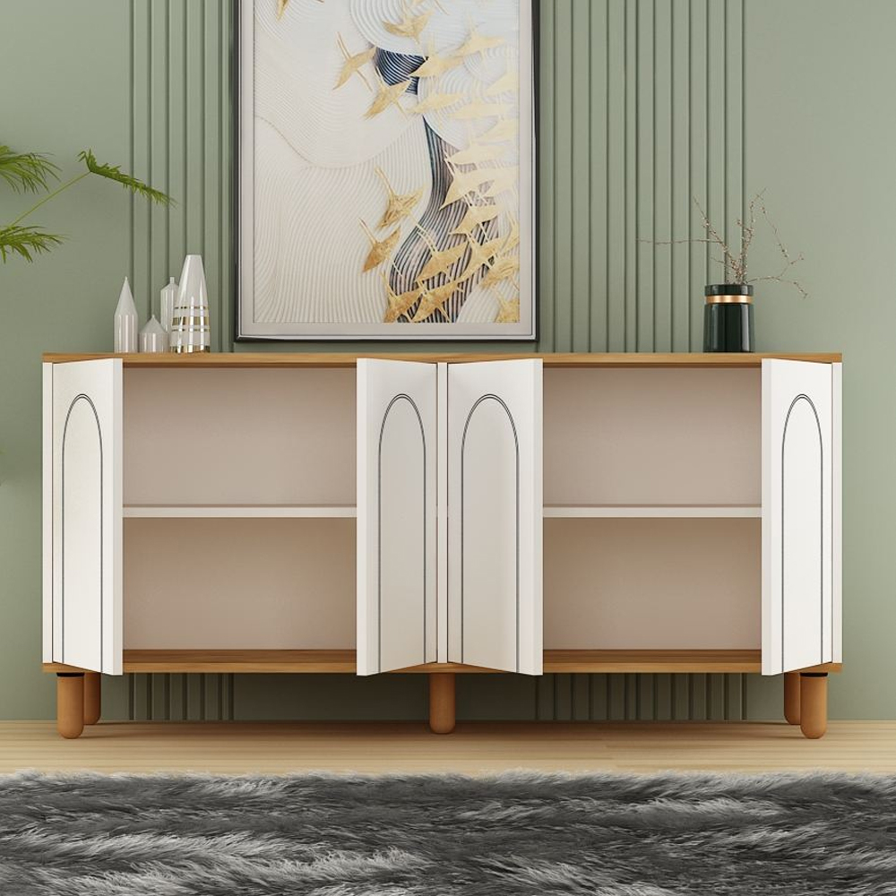 Fayron Wooden Sideboard with 4 Doors in Sapphire Oak and White