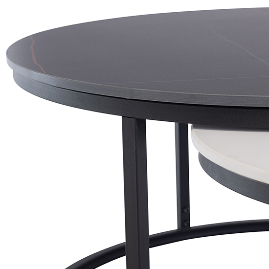 Febe Round Set Of 2 Marble Coffee Tables In Black And White
