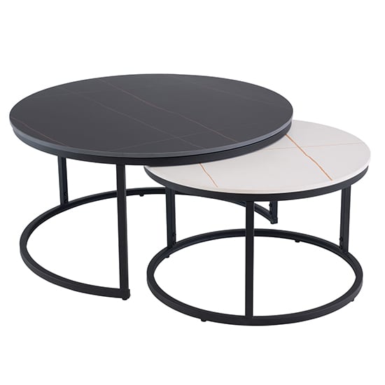 Febe Round Set Of 2 Marble Coffee Tables In Black And White_1