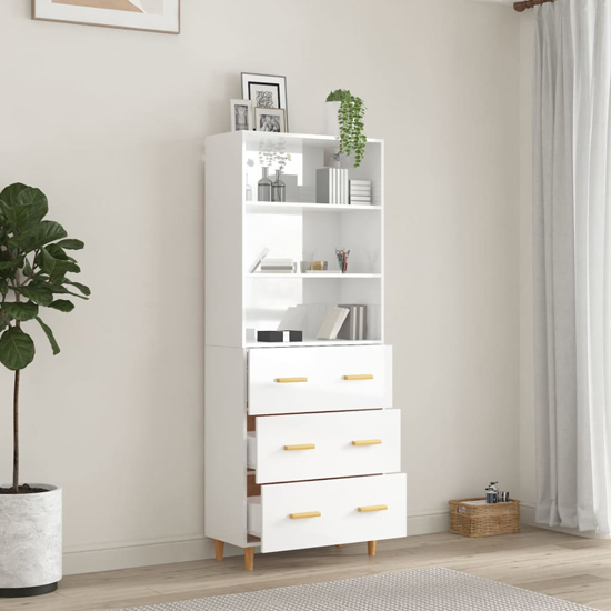Fedra High Gloss Highboard With 2 Shelves 3 Drawers In White_2