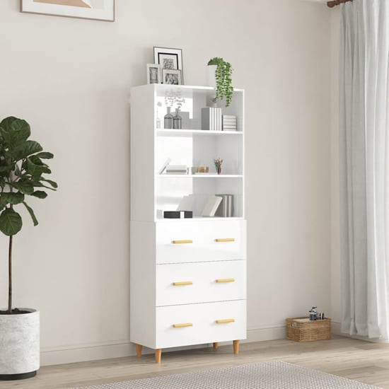 Fedra High Gloss Highboard With 2 Shelves 3 Drawers In White_1