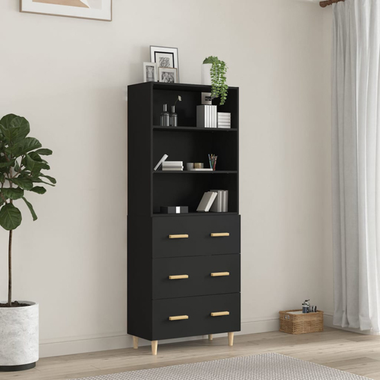 Fedra Highboard With 2 Shelves 3 Drawers In Black