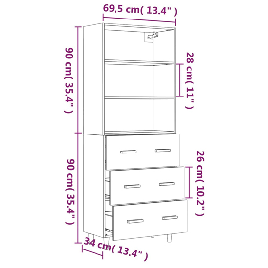 Fedra Highboard With 2 Shelves 3 Drawers In Brown Oak_9