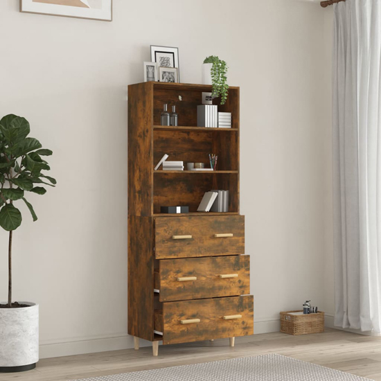 Fedra Highboard With 2 Shelves 3 Drawers In Smoked Oak_2