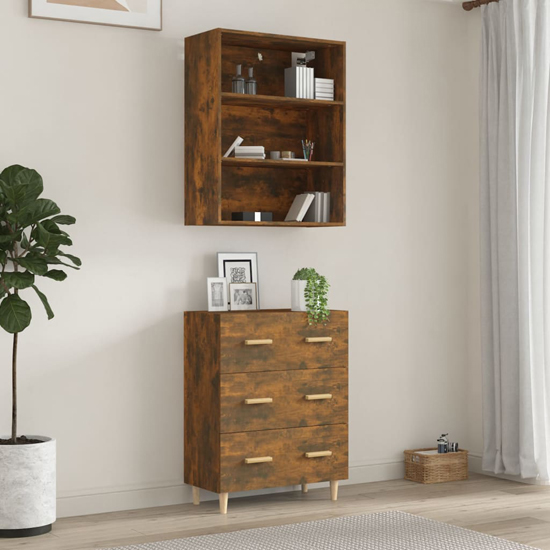 Fedra Highboard With 2 Shelves 3 Drawers In Smoked Oak_3