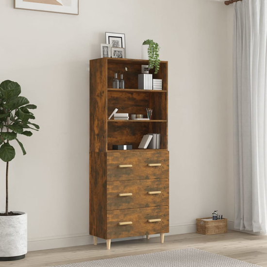 Fedra Highboard With 2 Shelves 3 Drawers In Smoked Oak