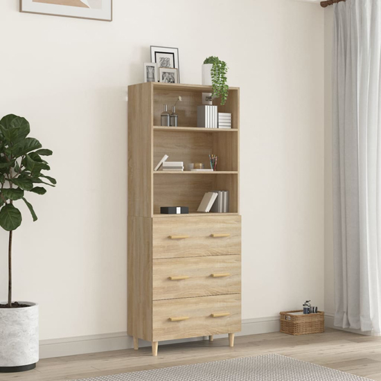Fedra Highboard With 2 Shelves 3 Drawers In Sonoma Oak