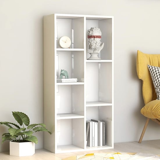 Product photograph of Feivel High Gloss Bookcase With 7 Shelves In White from Furniture in Fashion