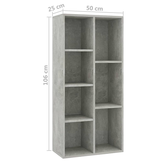 Feivel Wooden Bookcase With 7 Shelves In Concrete Effect