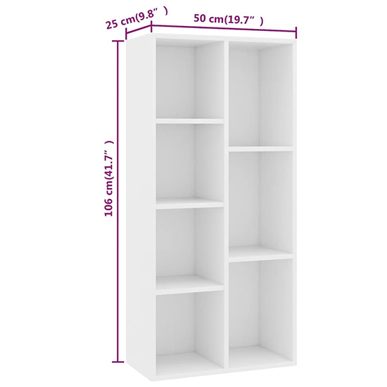 Feivel Wooden Bookcase With 7 Shelves In White