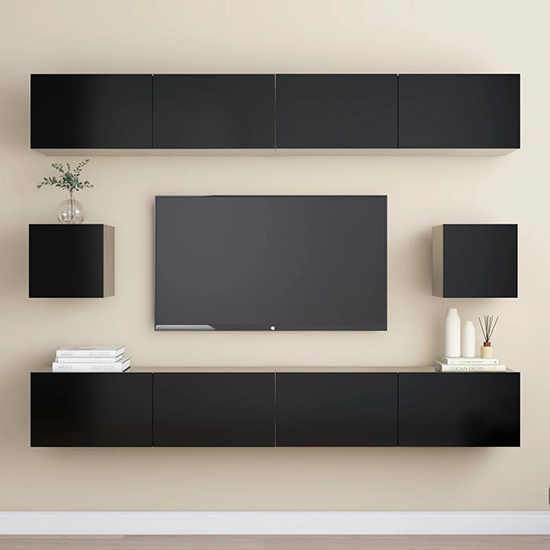 Feleti Wall Hung Wooden Entertainment Unit In Black