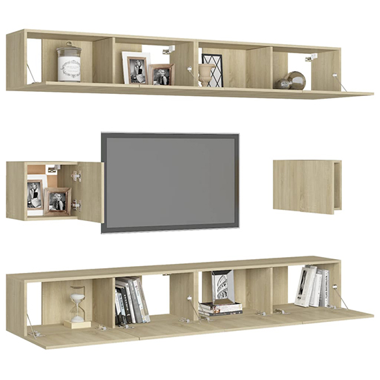 Feleti Wall Hung Wooden Entertainment Unit In Sonoma Oak