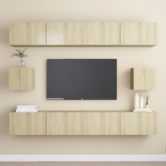 Product photograph of Feleti Wall Hung Wooden Entertainment Unit In Sonoma Oak from Furniture in Fashion