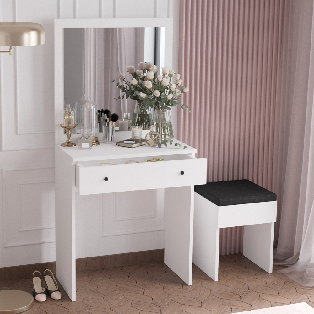 Felian Wooden Dressing Table Set With Mirror In White