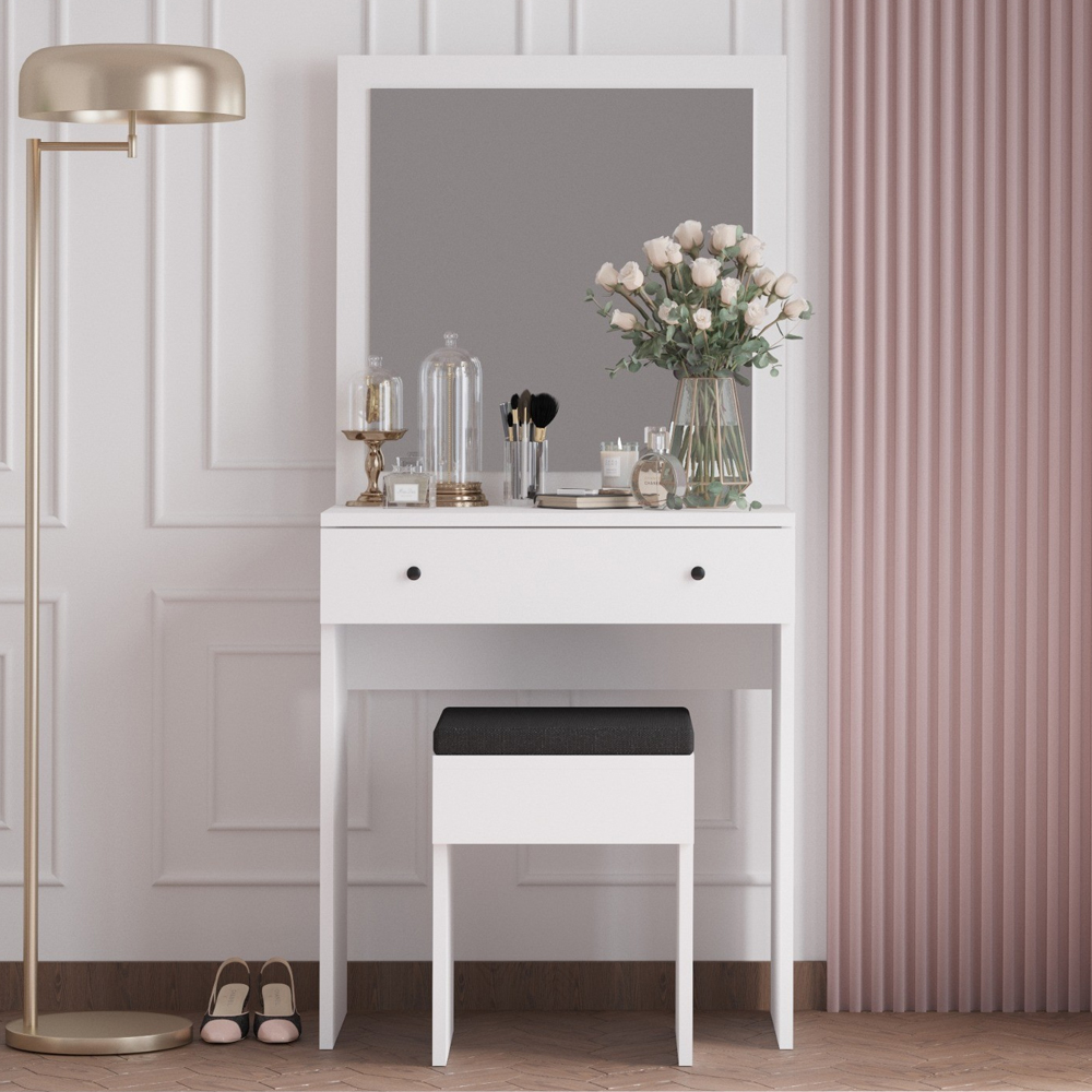 Felian Wooden Dressing Table Set With Mirror In White