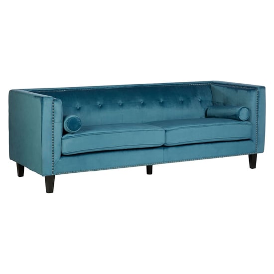 Product photograph of Felisen Upholstered Velvet 3 Seater Sofa In Blue from Furniture in Fashion