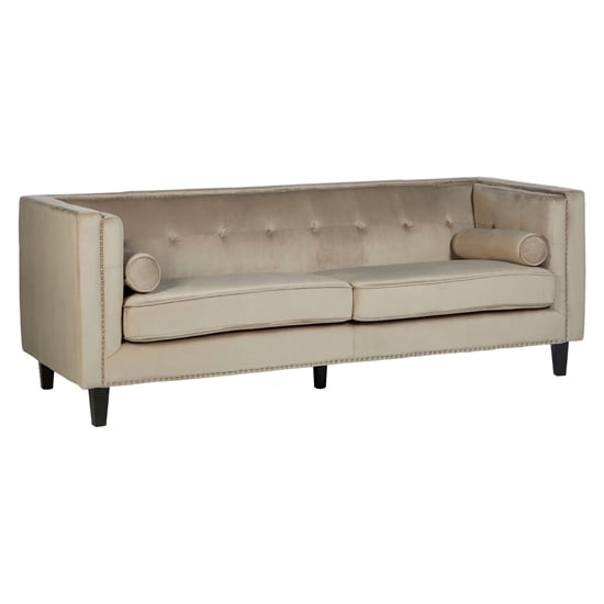 Product photograph of Felisen Upholstered Velvet 3 Seater Sofa In Mink from Furniture in Fashion