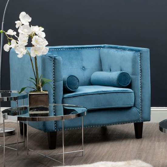 Product photograph of Felisen Upholstered Velvet Armchair In Blue from Furniture in Fashion