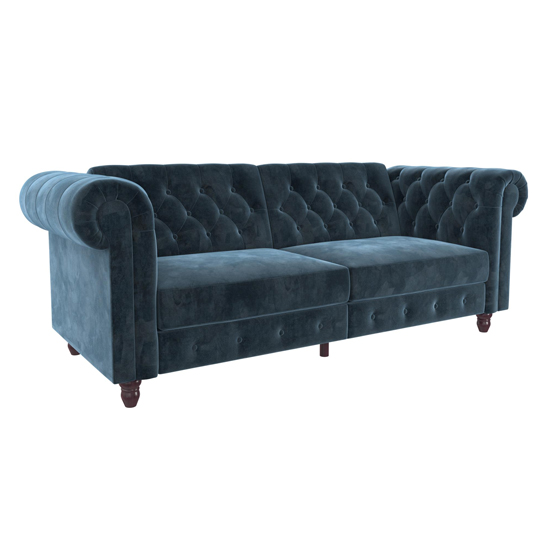 Fritton Chesterfield Velvet Upholstered Sofa Bed In Blue_4