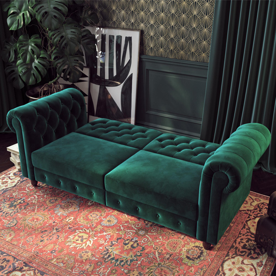 Fritton Chesterfield Velvet Upholstered Sofa Bed In Green_2