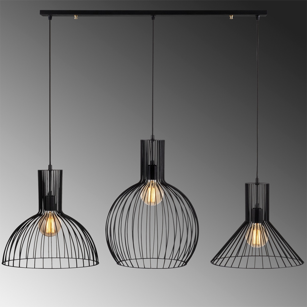 Fellini 3 Light Metal Ceiling Pendant Light in Black