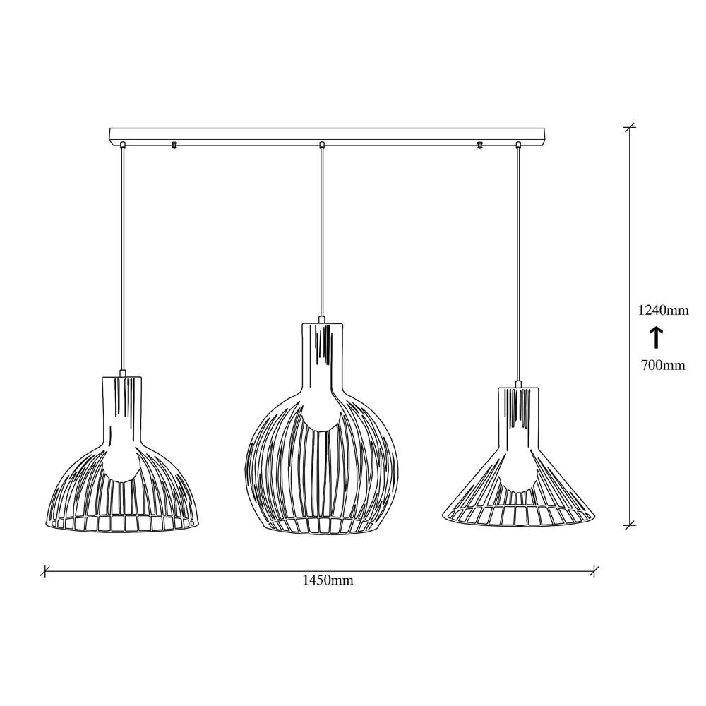 Fellini 3 Light Metal Ceiling Pendant Light in Black
