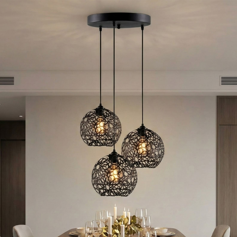 Fellini 3 Light Metal Drop Nest Ceiling Pendant Light in Black