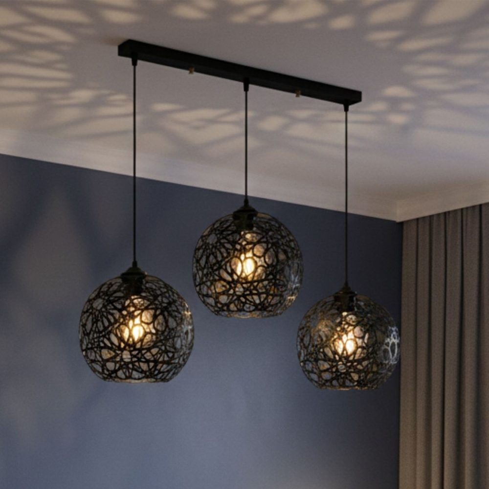 Fellini 3 Light Metal Nest Ceiling Pendant Light in Black