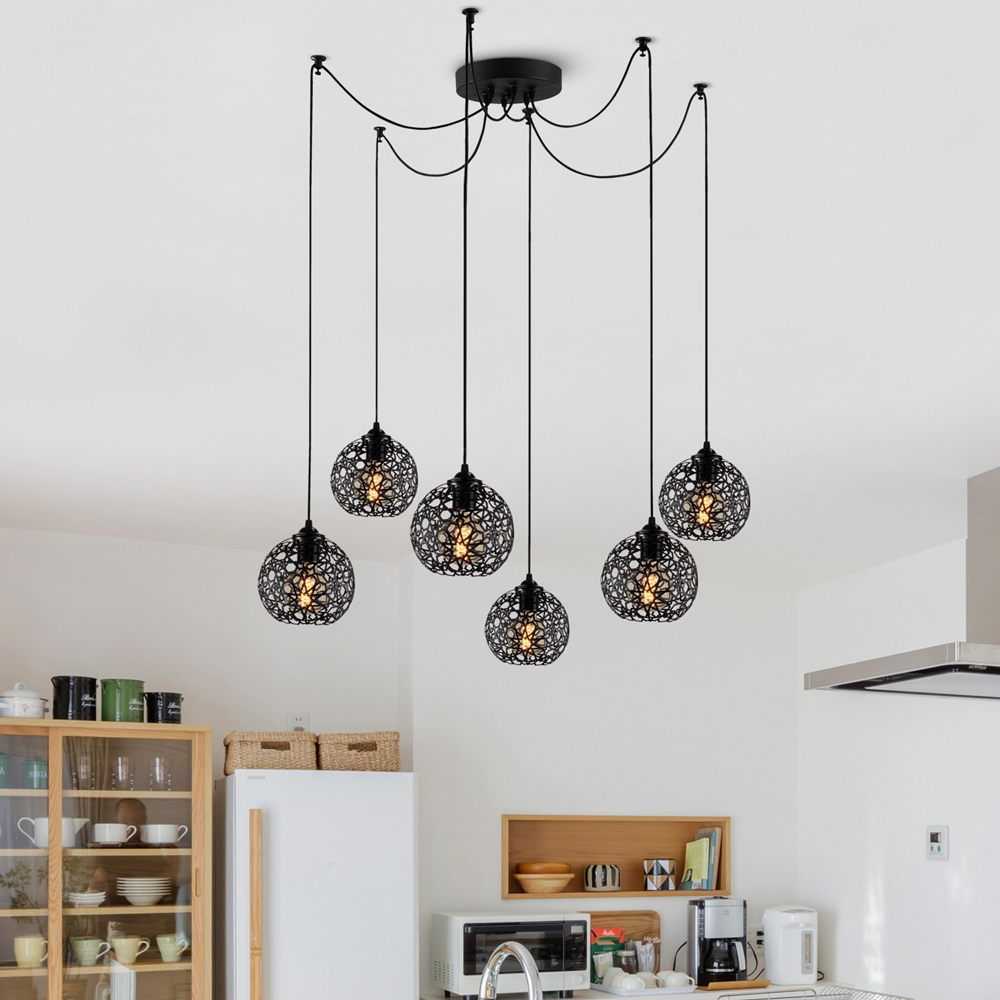 Fellini 6 Light Metal Nest Ceiling Pendant Light in Black