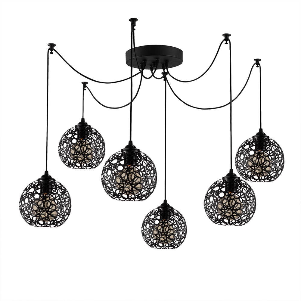 Fellini 6 Light Metal Nest Ceiling Pendant Light in Black