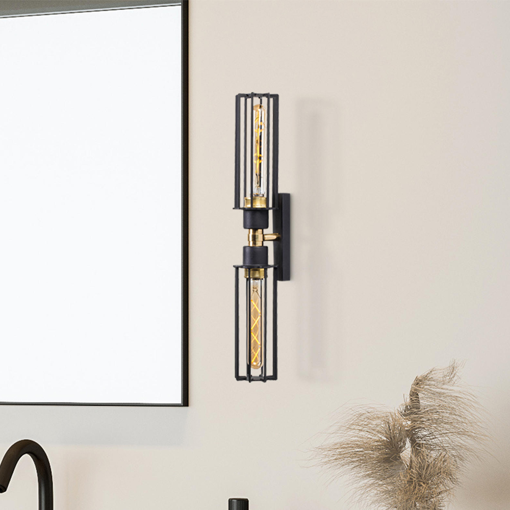 Fellini Metal Double Wall Light in Black and Gold