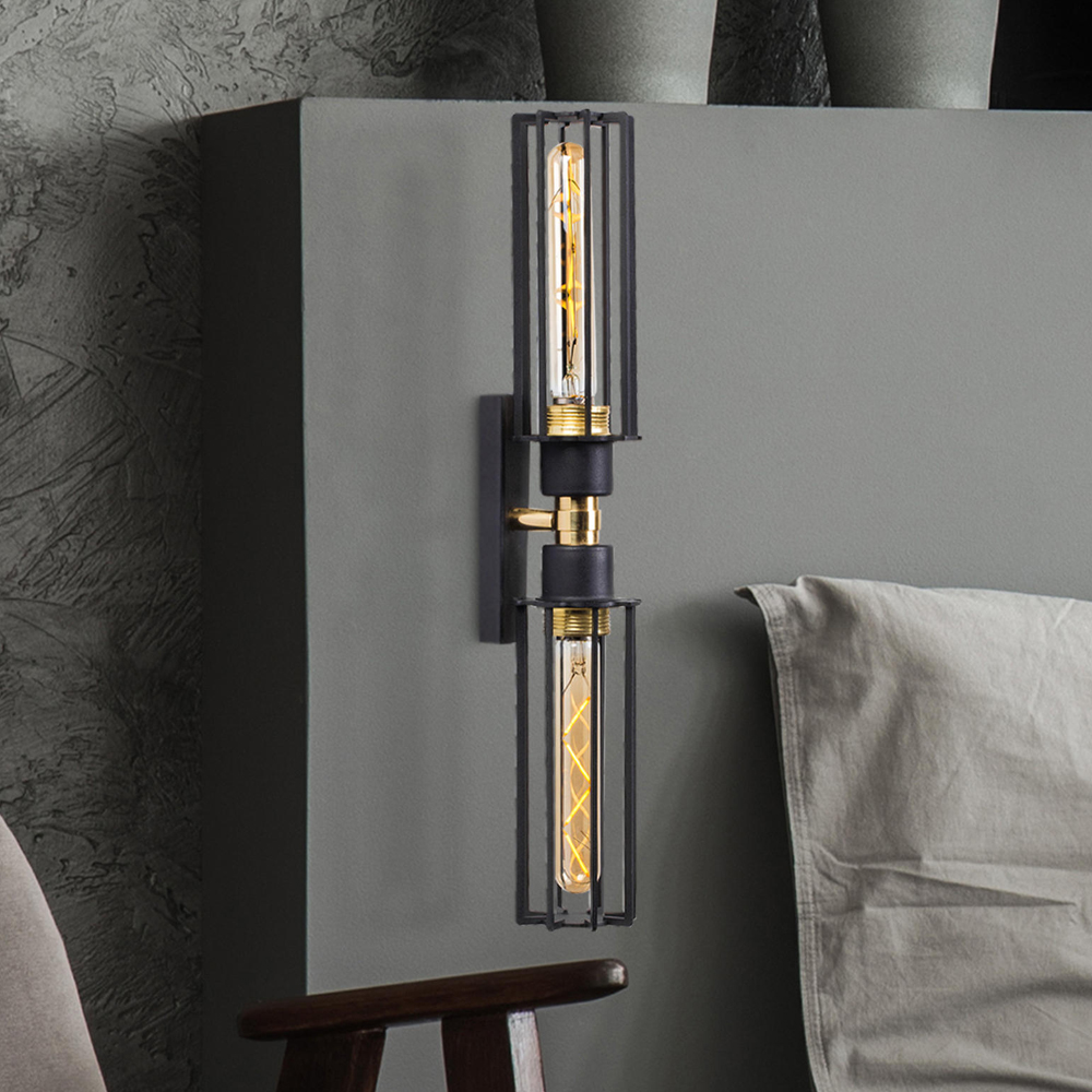Fellini Metal Double Wall Light in Black and Gold
