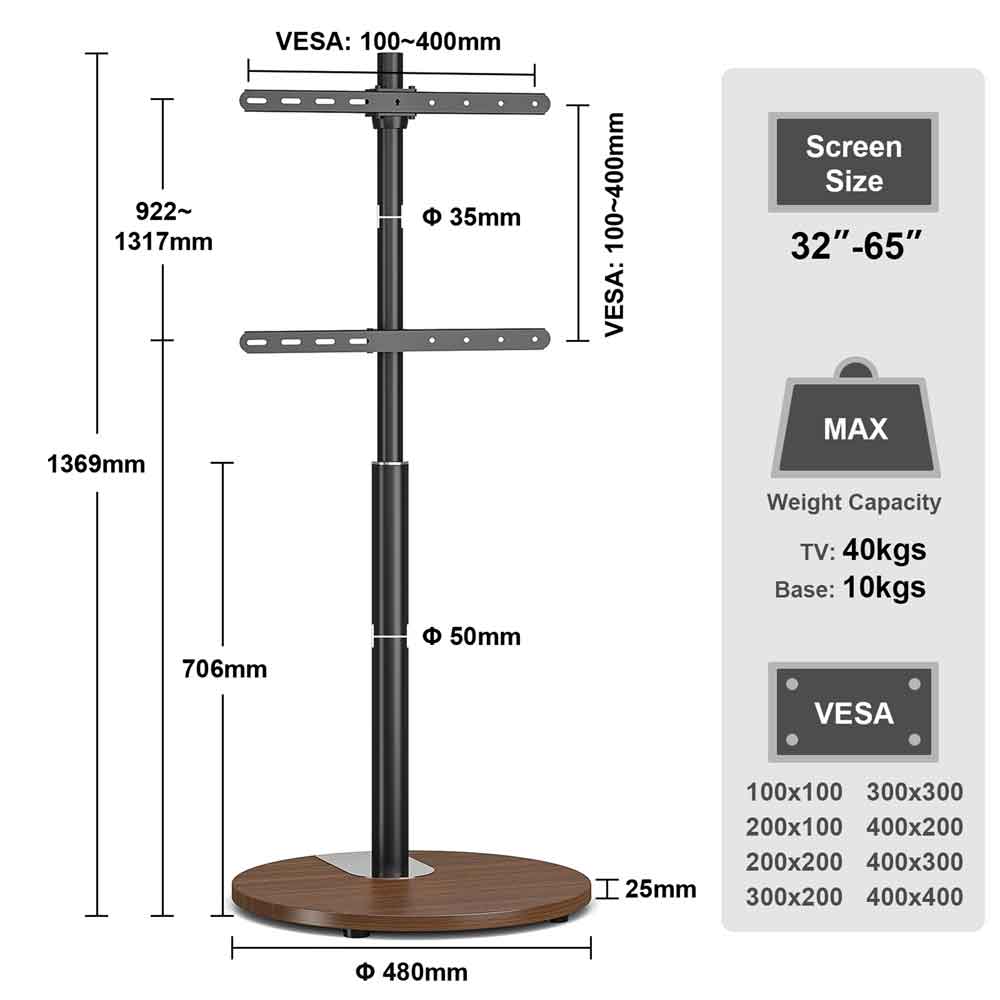 Felora Wooden Pedestal TV Stand in Black and Walnut