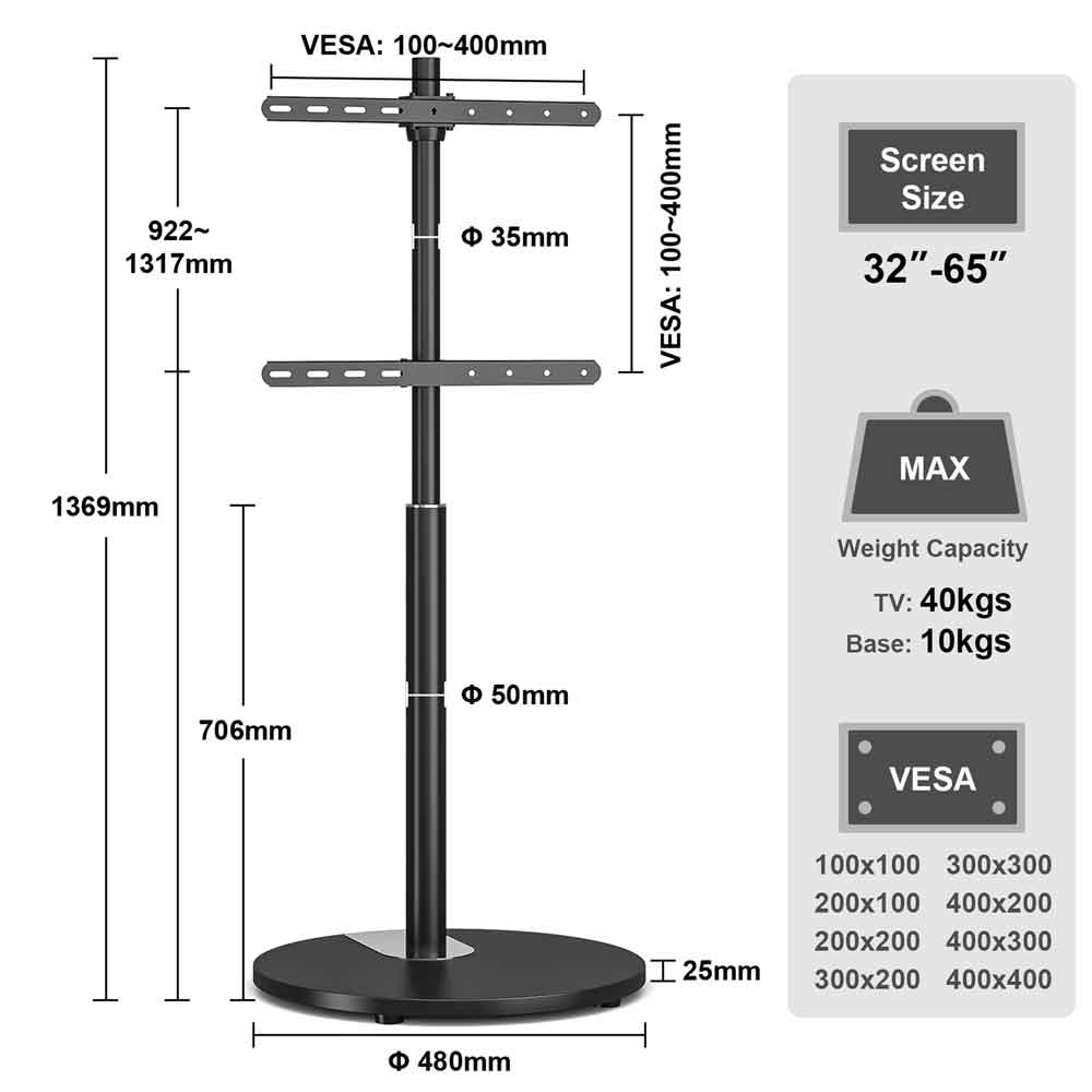 Felora Wooden Pedestal TV Stand in Black
