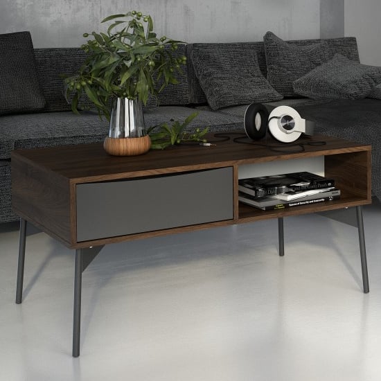 Product photograph of Felton Wooden 1 Drawer Coffee Table In Grey And Walnut from Furniture in Fashion