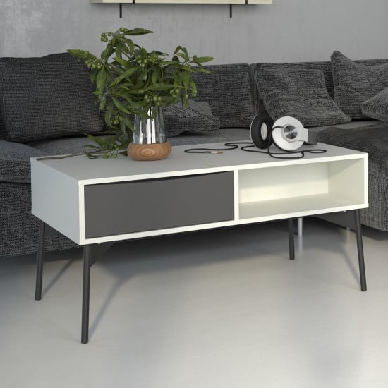 Product photograph of Felton Wooden 1 Drawer Coffee Table In Grey And White from Furniture in Fashion