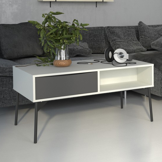 Read more about Felton wooden coffee table with 1 drawer in grey and white