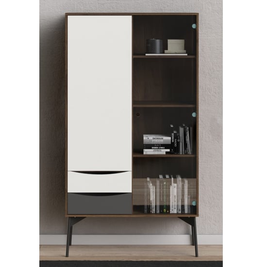 Read more about Felton 2 doors and 2 drawers display cabinet in grey and walnut
