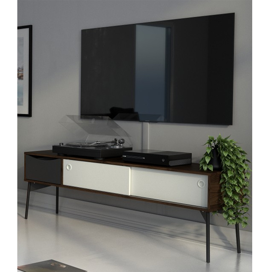 Read more about Felton 2 sliding doors and 1 drawer tv stand in grey and walnut