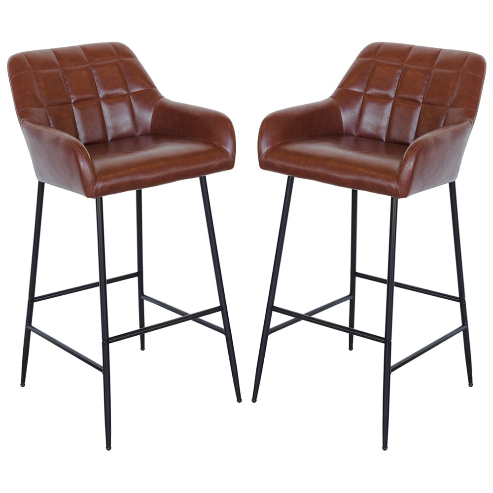 Felton Brown PU Leather Bar Stools In Pair